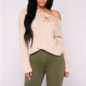 Fashion Nova Emma Rose Lace Up Sweater - Oatmeal - Small